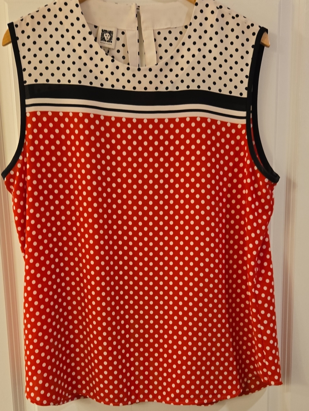 Anne Klein Polka Dot Sleeveless Shell Top - Red, White & Black